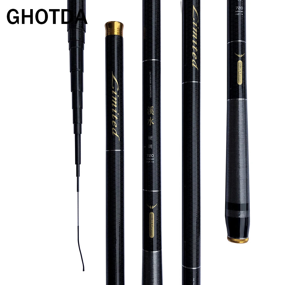 GHOTDA Ultralight SuperHard Stream Hand Pole Carbon Fiber Casting Telescopic Fishing Rods Fish Tackle 3.6/4.5/5.4/6.3/7.2 Meters