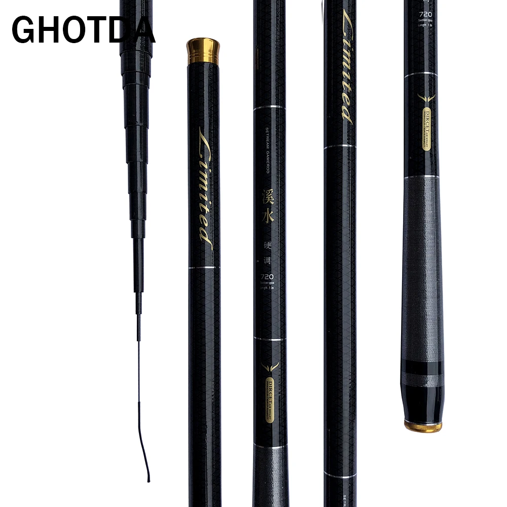 

GHOTDA Ultralight SuperHard Stream Hand Pole Carbon Fiber Casting Telescopic Fishing Rods Fish Tackle 3.6/4.5/5.4/6.3/7.2 Meters