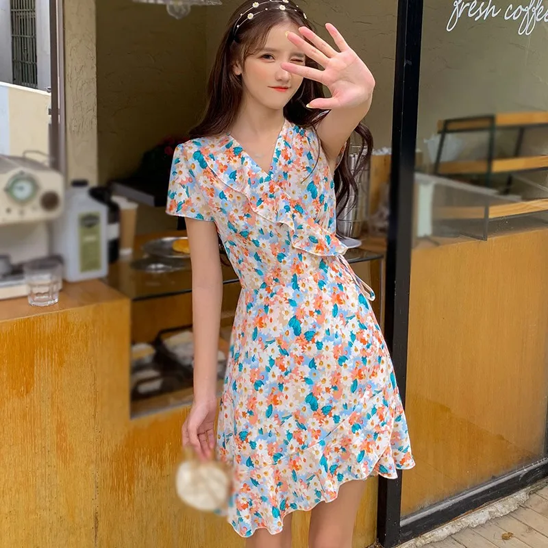 

Women V-Neck Casual Floral Print Dress Short Sleeve Summer Dresses Vestidos