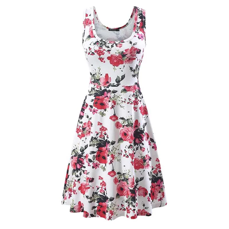 

Женский Пляжный пуловер средней длины, облегающее платье-трапеция без рукавов с цветочным принтом розы и О-образным вырезом на бретельках, ...