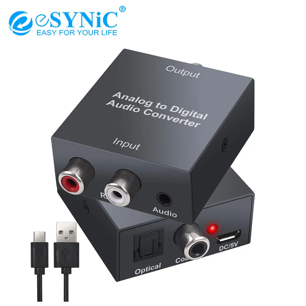 ESYNiC 96 кгц аналоговый в цифровой аудио конвертер с USB оптический кабель 3 5 мм AUX R/L RCA