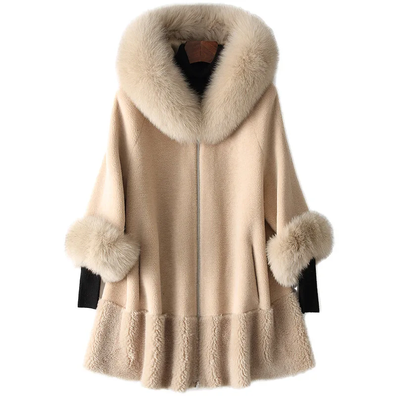 Новинка 2019 шуба для женщин воротник из лисьего меха шерстяное пальто Воротник
