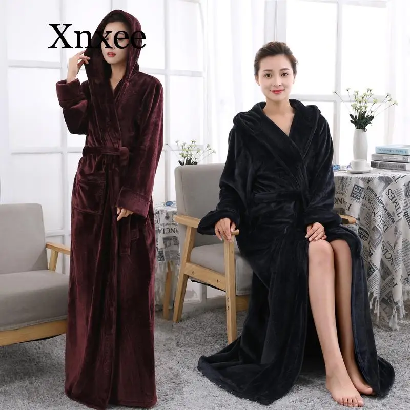 Парный сверхдлинный теплый Халат с капюшоном для женщин и мужчин зимний