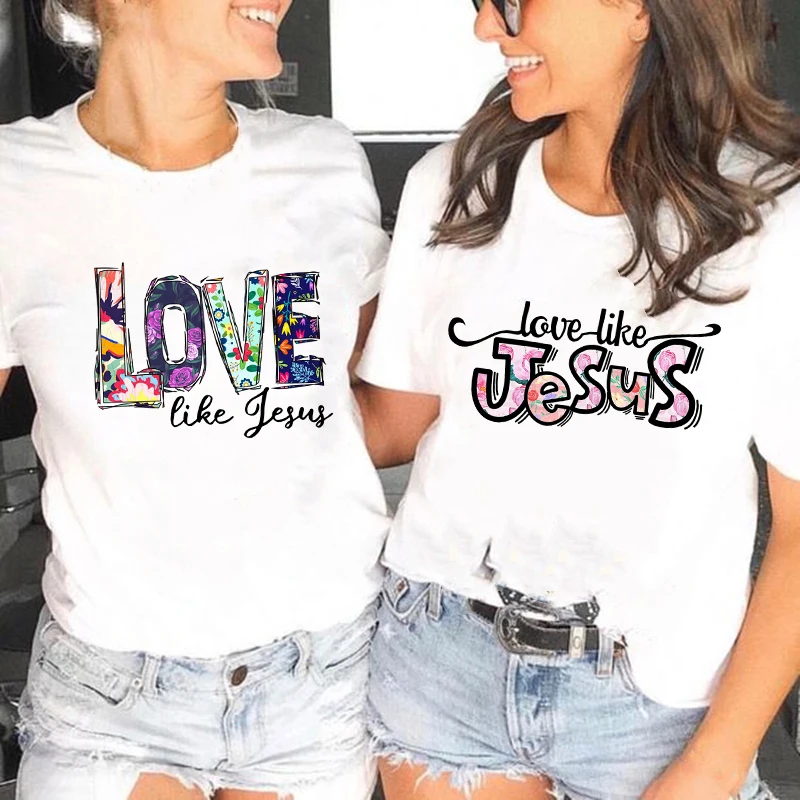 

Love Like Jesus Print Tshirt Women Vintage Tops Harajuku Christian T-shirt Faith Short Sleeve Graphic Tee Female Clothes Tumblr