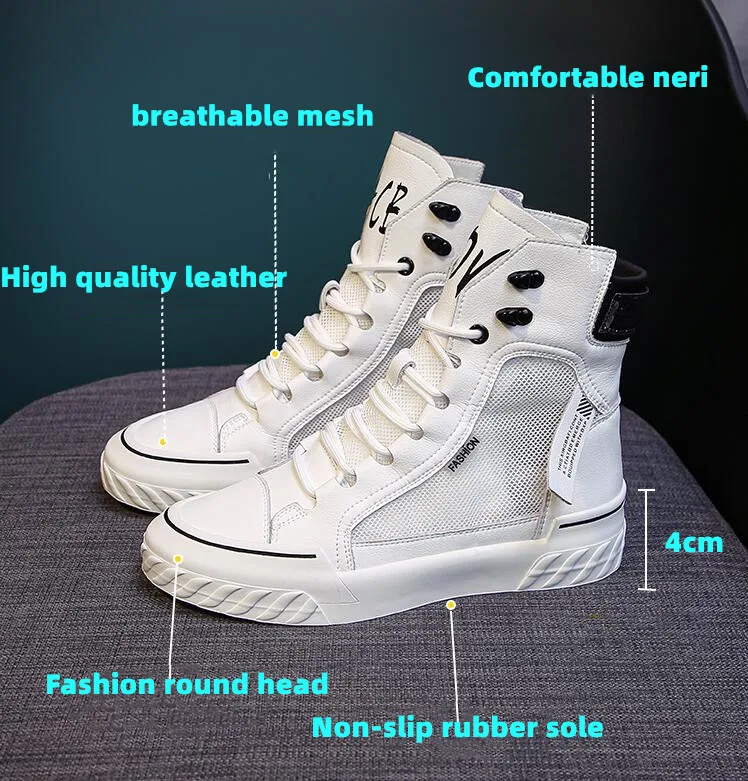 

Women's Solid Color Sneakers Lace-up High Help Breathable Mesh Non-slip Leisure Shoes Comfortable Fashion Casual Sneakers P27