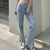 split high waist vintage denim jeans sungtin women flare pants mom jeans pants female trousers soft retro jeans femme korean