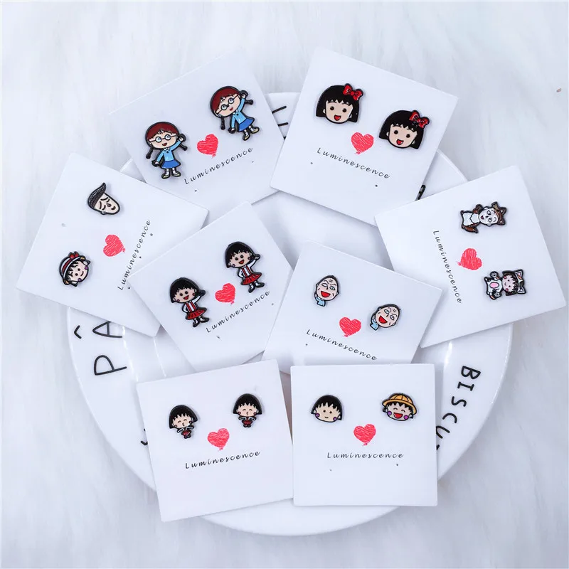 EUPNHY оптовая продажа 20 пар Chibi Maruko гипоаллергенные серьги-гвоздики Мультяшные