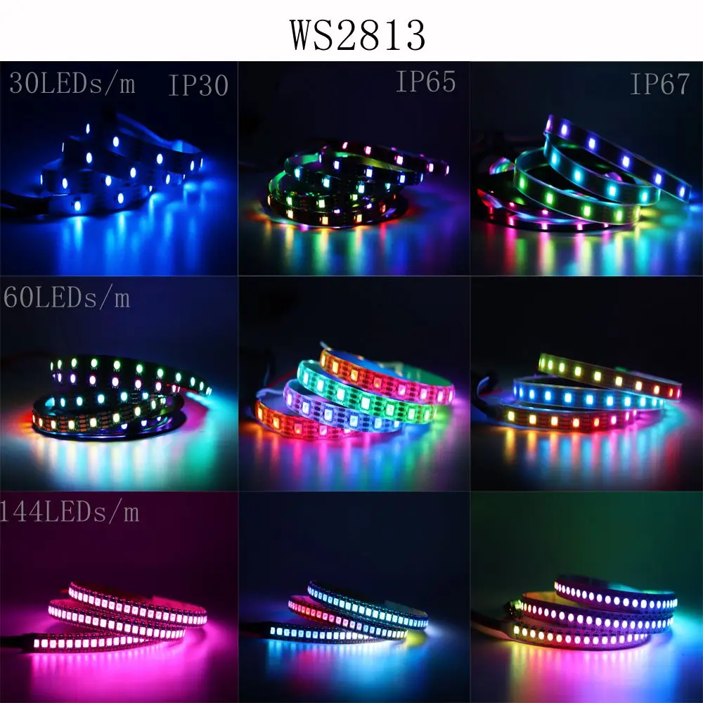 WS2811 WS2812B WS2813 WS2815 RGB LED Strip Individually Addressable Tape Light 1m/5m 30/60/144Leds/m DC5V /12V | Освещение