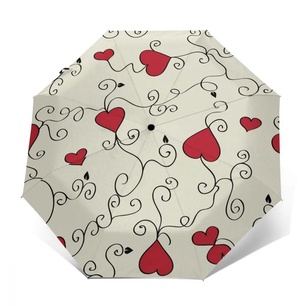 

Wind Resistant Folding Automatic Umbrella Women Auto Love Hearts And Swirls Windproof Umbrellas Rain For Men Parasol