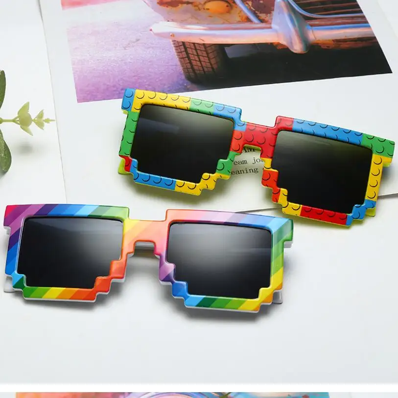 

GLTREE New Thug Life Mosaic Pixel Sunglasses Men Party Supplies Sunglasses Women Party Boy Kids Colorful Sun Glasses Oculos G130