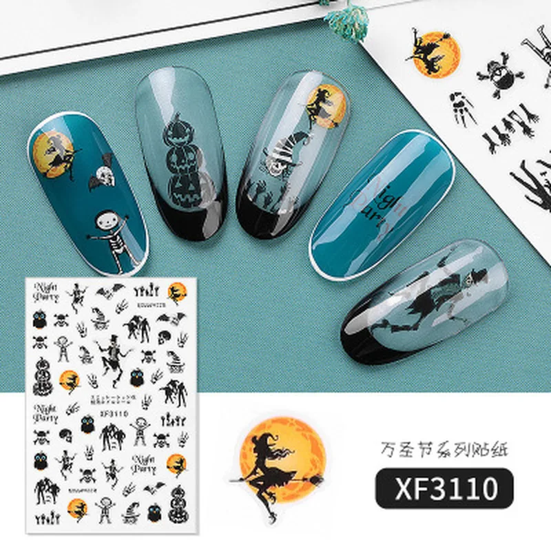 1PC Halloween Nail Sticker Water Self Adhesive Art Tattoo Spider Black Pumpkin Decals for DIY Decor Decorations | Красота и здоровье