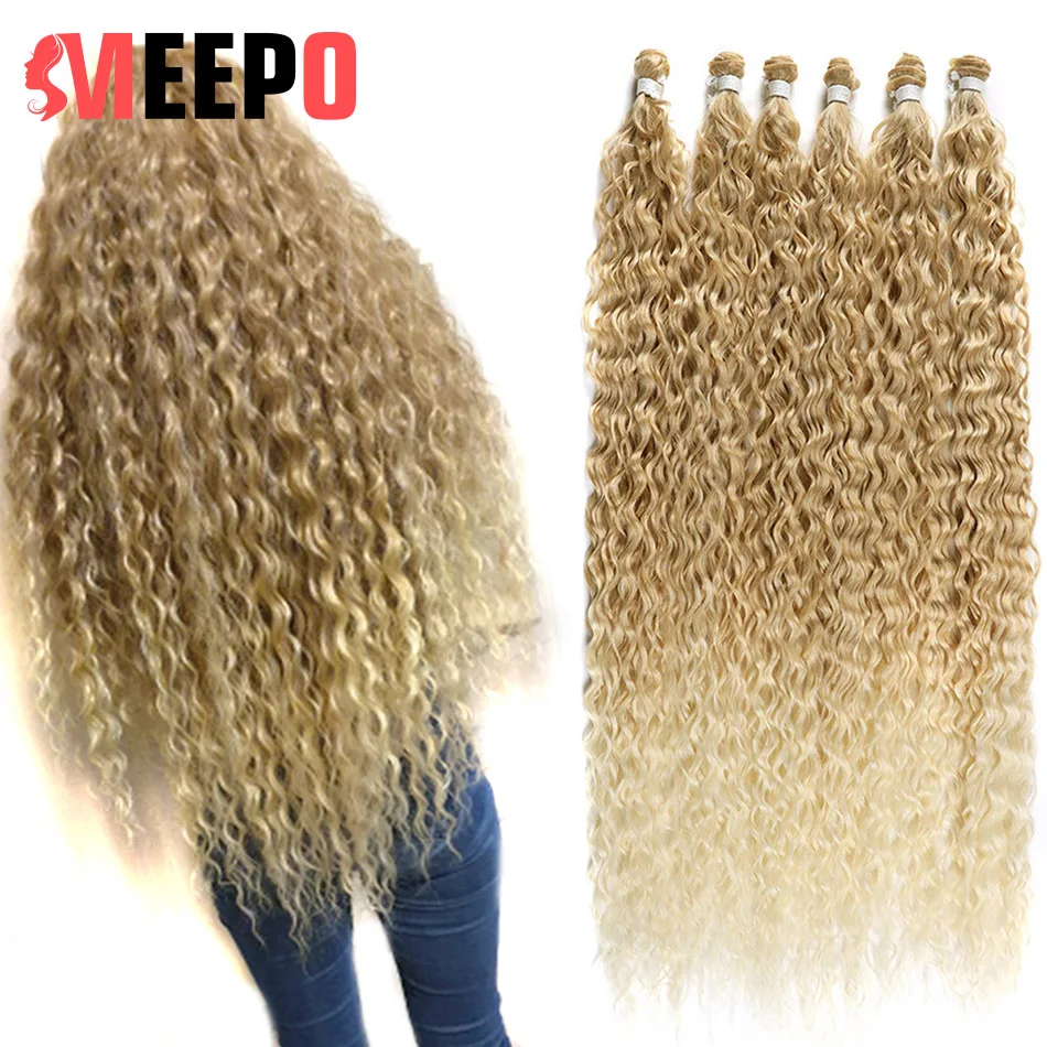 

Meepo Water Wave Hair Bundles Synthetic Curly Hair Weave 9 Pcs Full Head Ombre Color for Women Heat Resistant 28-32Incn