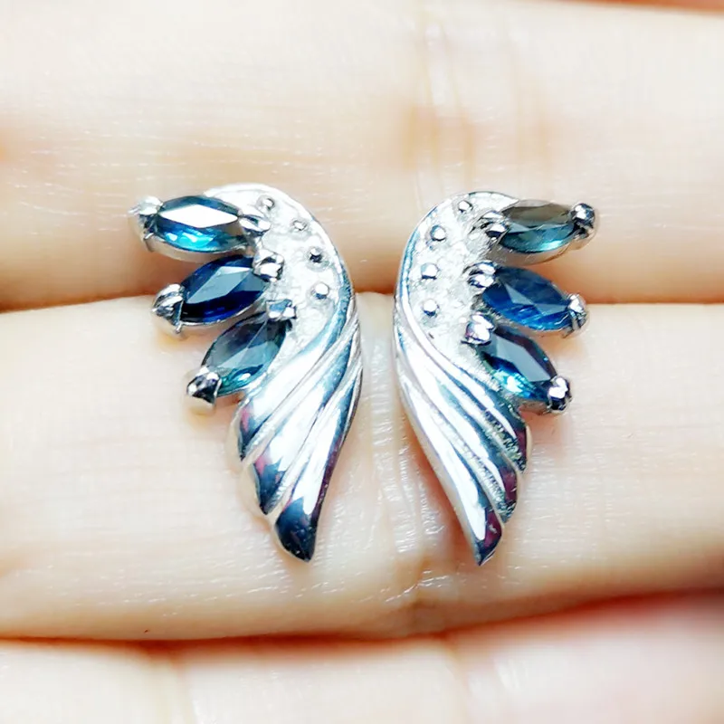 Натуральный настоящий синий сапфир крыло Стиль серьги гвоздики в ювелирные