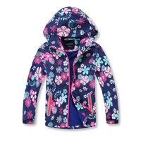 girls candy color waterproof and breathable outdoor childrens assault jacket printed open chest hooded plus velvet jacket coat
