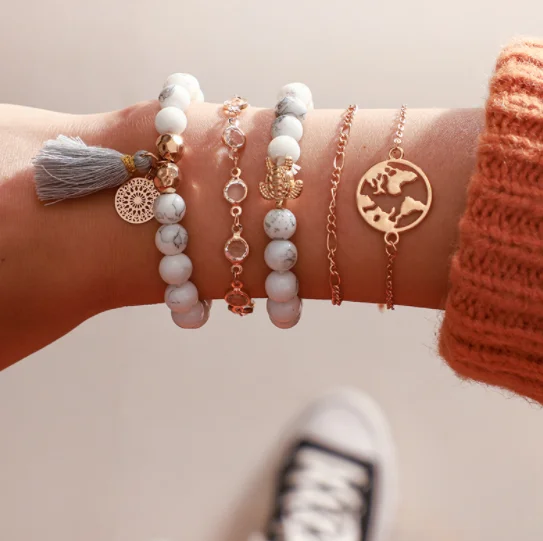 5 шт./компл. богемные браслеты с кисточкой для женщин полые карты Прозрачный