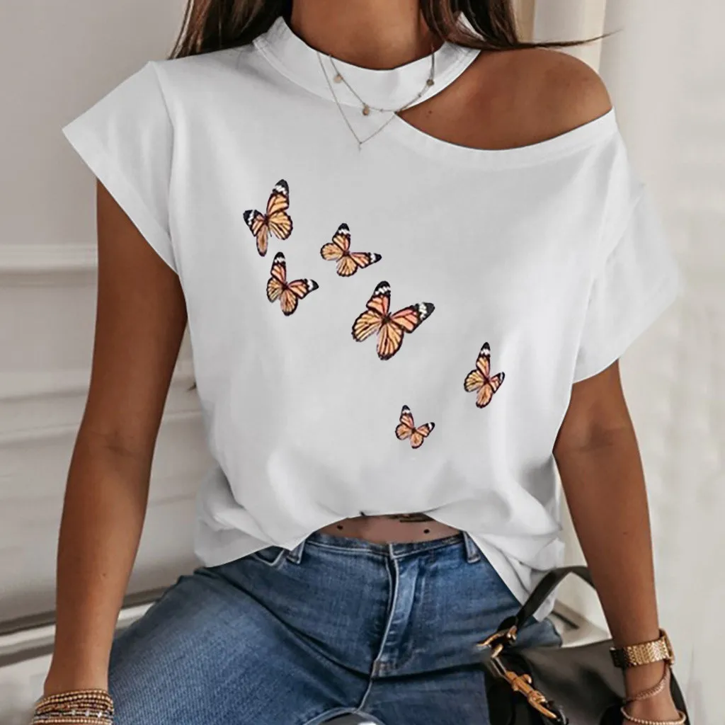 Женские футболки 2020 летние топы с коротким рукавом и лямкой на шее 3XL открытой