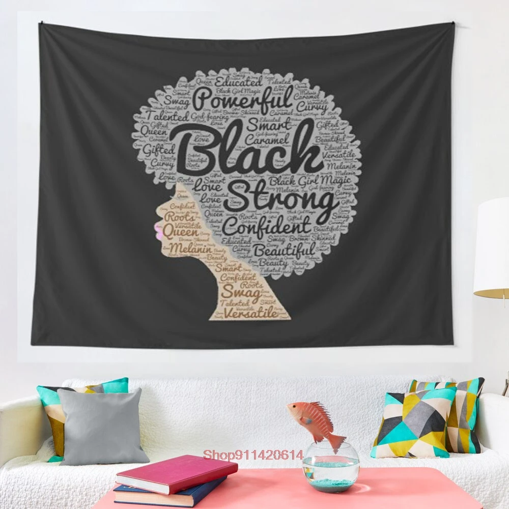 

Black Woman Natural Hair Words In Afro tapestry Art Wall Hanging Tapestries for Living Room Home Dorm Decor