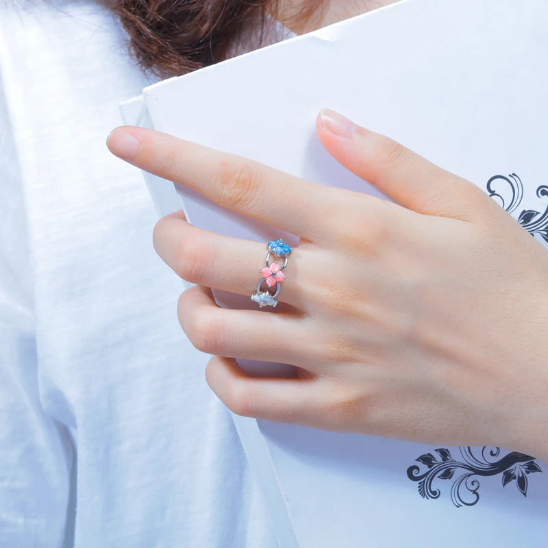 Кольцо женское посеребренное с голубым/розовым/белым огненным опалом размеры 5-11