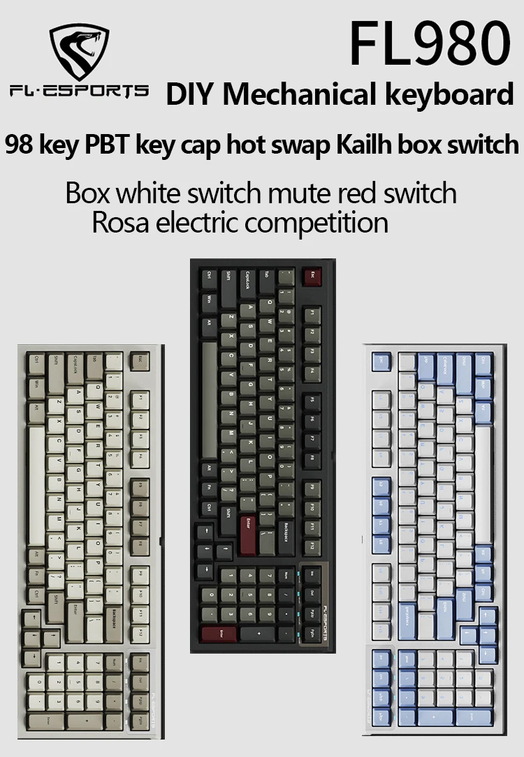 

FL eSports fl980 wired mechanical keyboard 98 key hot swap replaceable axis computer game hall kailh box silent Rosa switch PBT