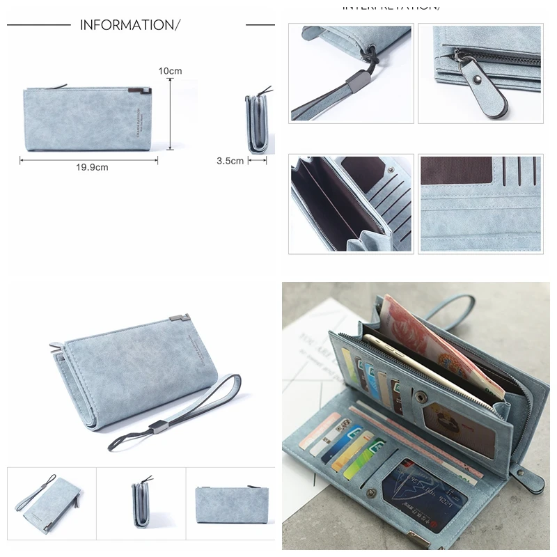 Винтажный кошелек для денег большой женский кожаный Женский на молнии телефона