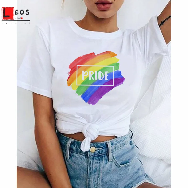 Футболка женская с радужным принтом Свободный Топ коротким рукавом для молодых