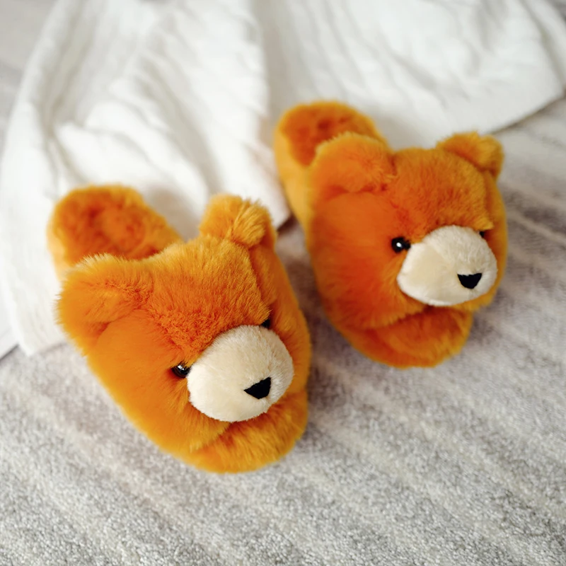 

Ginchasio Women Slippers Autumn Winter Warm Plush Faux Fur Cozy Animals Furry Non-slip Home Cotton Slippers