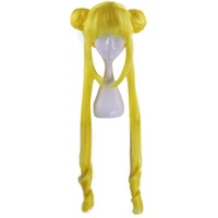 sailor moon tsukino usagi long curly blonde double ponytail synthetic cosplay wig for girls costume party