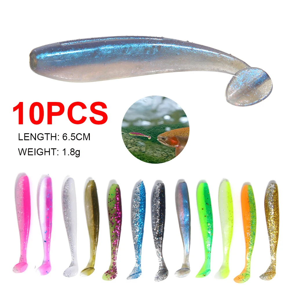 

10pcs 6.5cm T Tail Fishing Lure Soft Silicone Bait Artificial Bait Paddle Tail Freshwater Saltwater Fishing Accessories