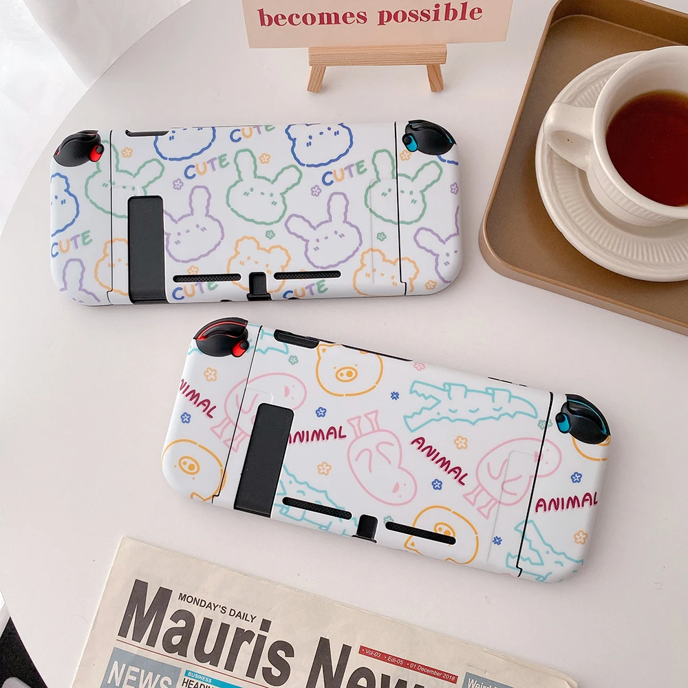 

Cute Animals Line Drawing Rabbit Duckling Handheld Game Console Gamepad Soft Protective Case For Nintendo Switch Cover