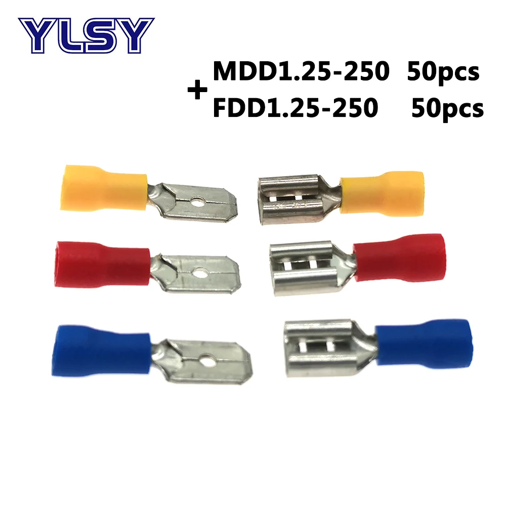 100 шт. 6 3 мм женская модель мужская ФДД/FDFD/фотоэлемент разъем 22 16AWG 0 5 1