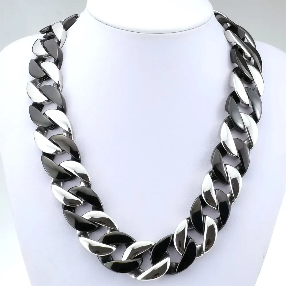 

Men woman 316L stainless steel Silver & Black tone 24mm miami Curb Rainbow Cuban Link Chain Necklace