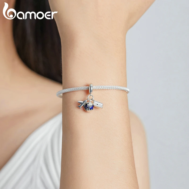 Bamoer Genuine 925 Sterling Silver Travel Round the World-Mini Camera Pendant Fit for Bracelet or Bangle Plane Charms Jewelry | Украшения и