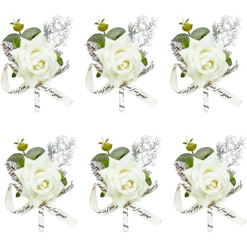 

Бутоньерки с белой розой, цветок жениха, шафера для свадебной вечеринки, выпускного вечера, мужской костюм, украшение, 6 шт.