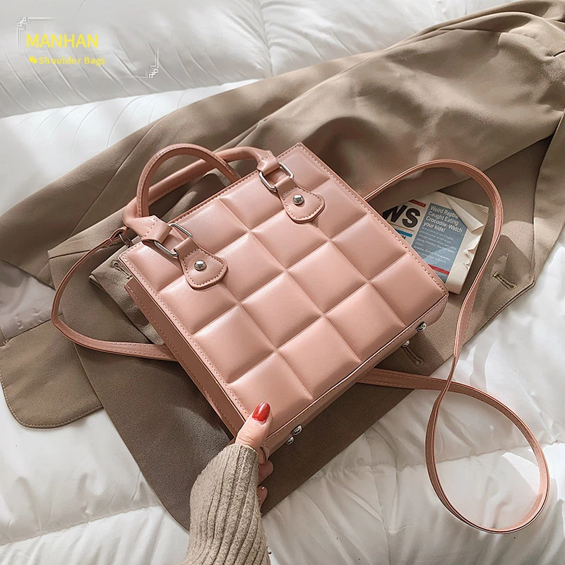 

MANHAN 2021 New Trendy Fashion Portable Single Shoulder Bag Casual Simple Rhombic Embroidered Thread Messenger Bag