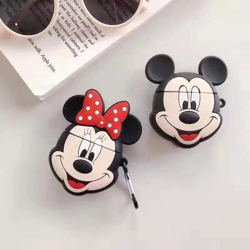 Для AirPods чехол 3D мультфильм Микки Минни беспроводные наушники Мягкий защитный чехол для Airpods 2 с держателем для ключей