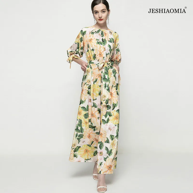 

2021 SPRING FLORAL PRINT BELTED LONG SLEEVE WIDE-LEG JUMPSUIT