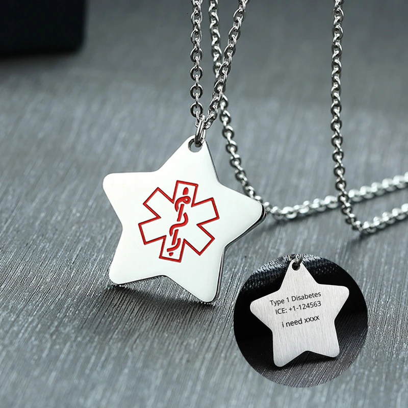 Медицинский сигнал звезда Подвеска Ожерелье из нержавеющей стали серебряный тон