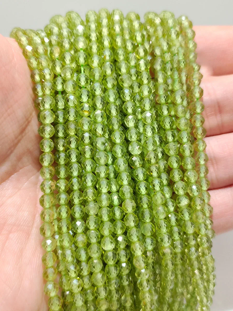 

3mm 128Faceted Round Natural Olive Crystal Quartz Olivine Stone Beads Loose Spacer For Jewelry Making DIY Strand 15''