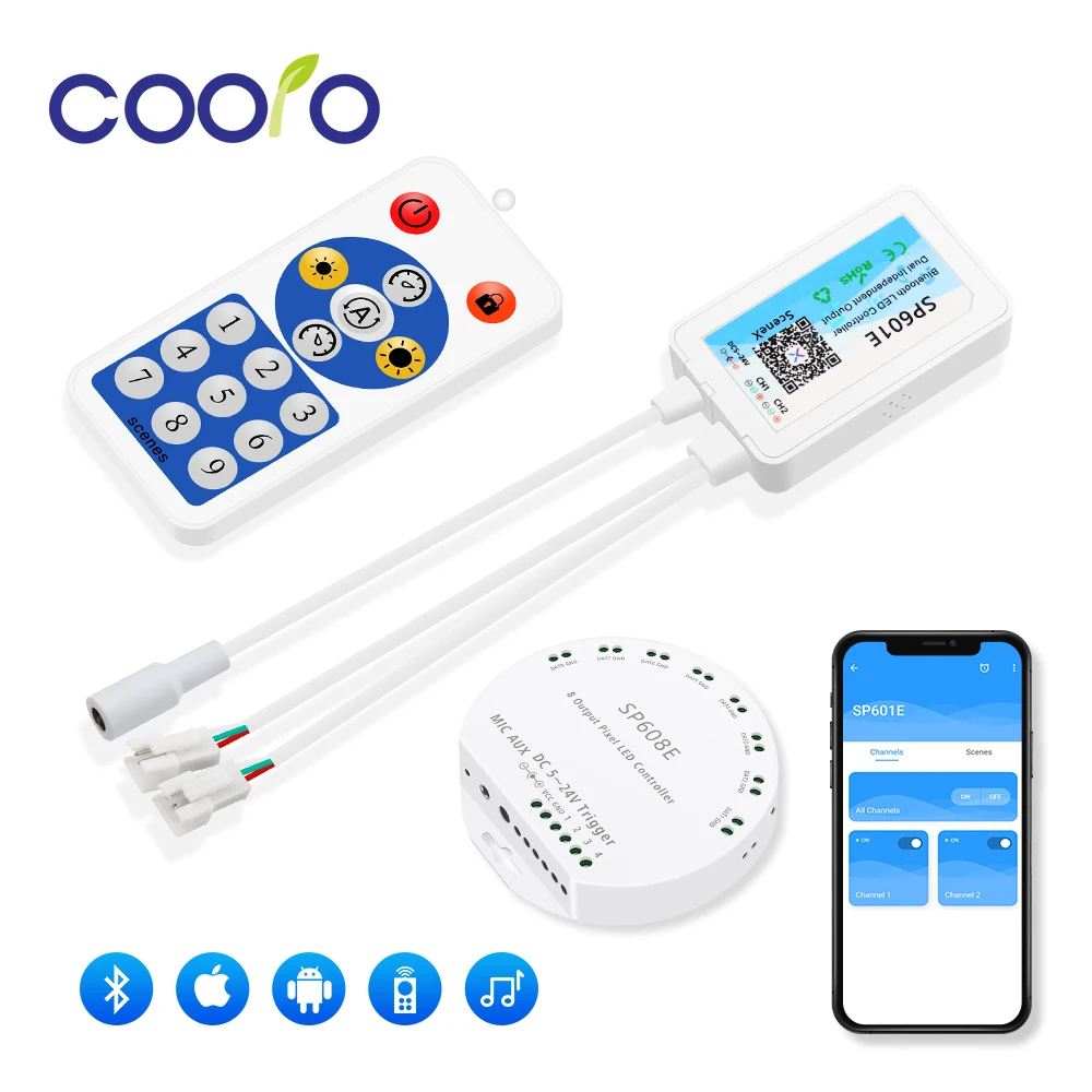 WS2812b Светодиодные ленты контроллер Bluetooth SP608E SP601E SP107E 1/2/8 Выход WS2811 SK6812 адресуемых