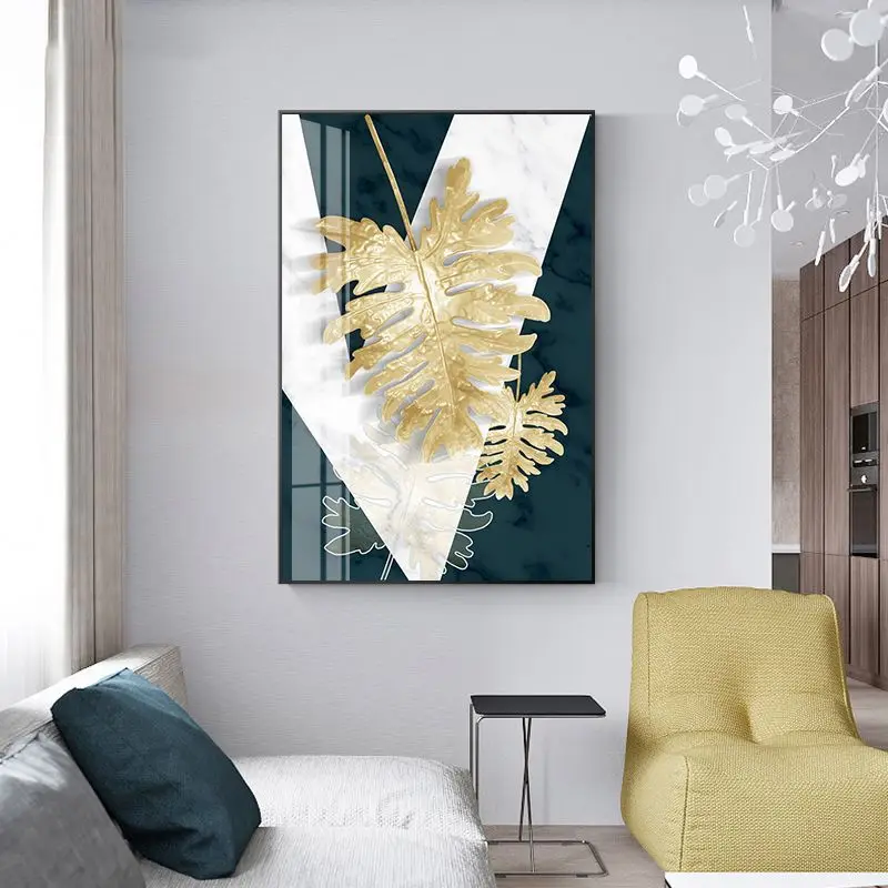 Wall Art Nordic Plants Gold leaf Canvas Painting Abstract Marble Posters and Print Pop Picture for Living Room Kitchen Decor | Дом и сад