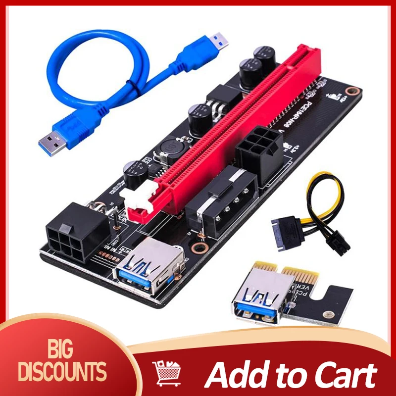 

Computer Power Cable Usb 3.0 Pci-E Riser Ver 009S Express 1X 4X 8X 16X Extender Riser Cables Adapter Card Sata 15Pin To 6 Pin