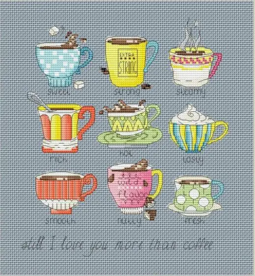 

FF mm Rabbit and fox with love cross stitch kit Animal cotton thread Love lock canvas stitching embroidery 9 cups of coffee