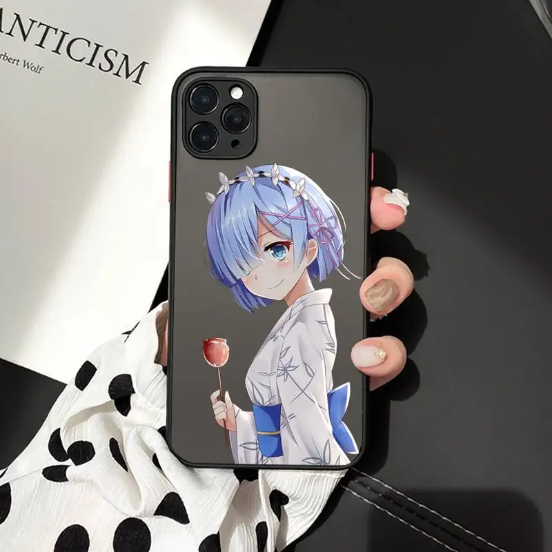 

Japan anime Re Zero Rem Phone Case matte transparent For iphone 7 8 11 12 plus mini x xs xr pro max cover