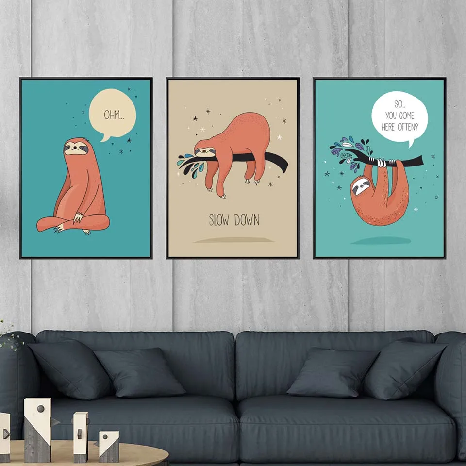 

Cartoon Sloth Letter Posters and Prints Nordic Cute Canvas Painting Wall Art Decorative Picture for Nursery Kids Room