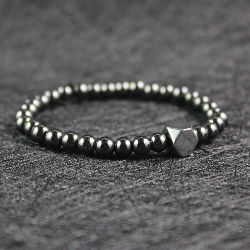 

simple design silver color square beads and 6mm round beads hematite bracelet for lucky couples party gift Yoga jewelry HB1019