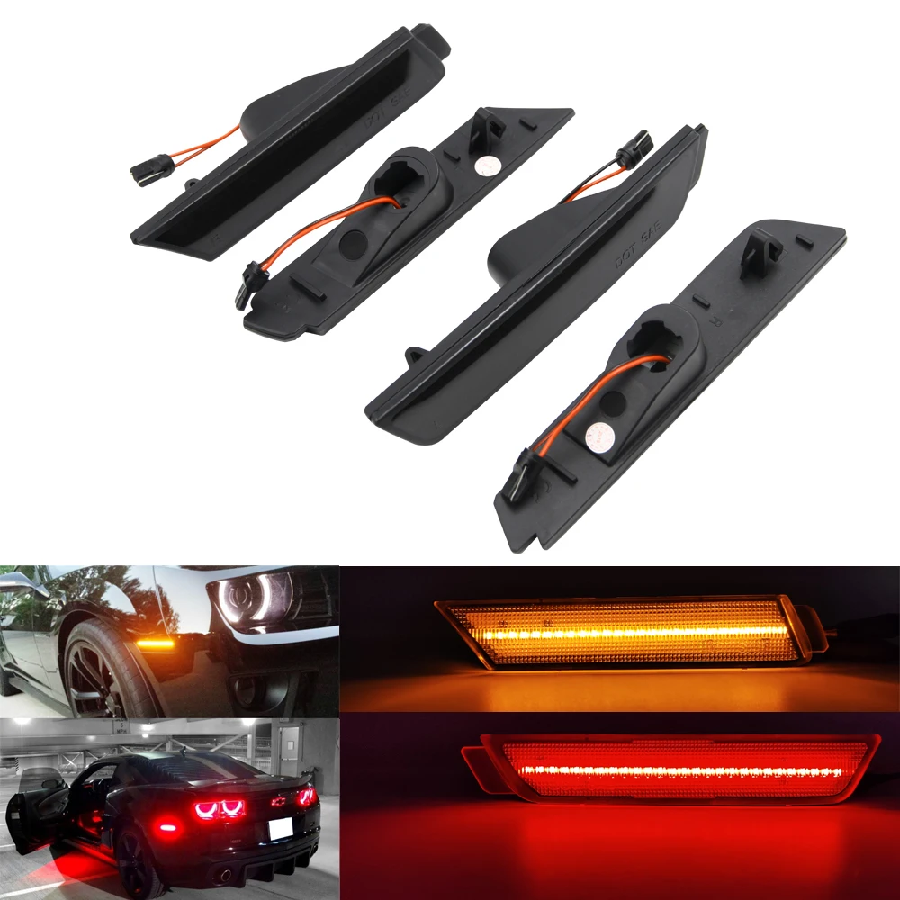 4pcs For Chevrolet Chevy Camaro 2010-2015 Smoked Lens Led Side Marker Lights Front &amp Rear Turn Signal Sidemarker Lamp | Автомобили и