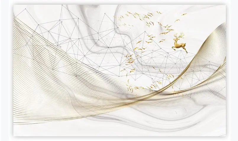 Пользовательские 3D настенные фрески мраморные золотые линии обои для стен