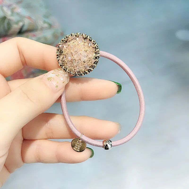 В Корейском стиле Sweet Girl простые Цвет shinycrystal головные уборы c шариком эластичная повязка на голову для девочек; мини-юбка для Модные женский Хвостик Держатель женские аксессуары для волос
