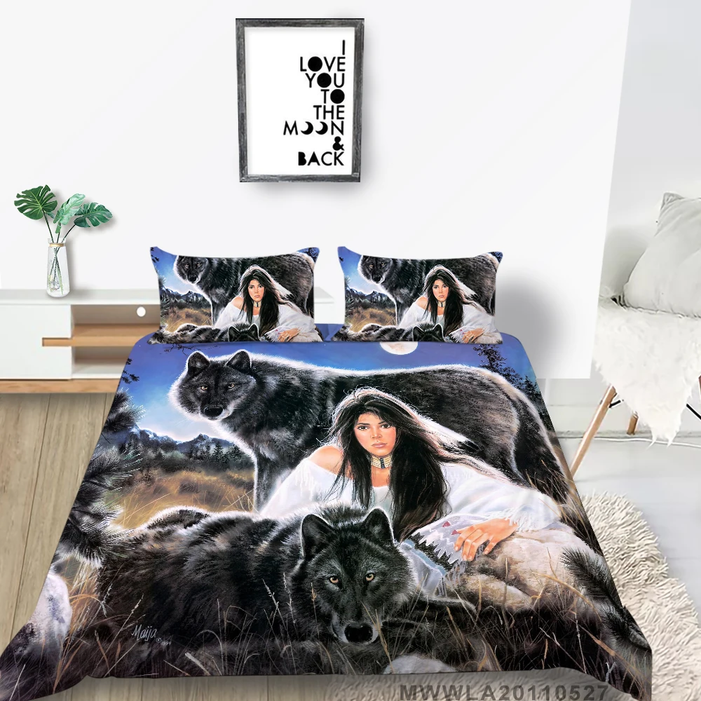 

Wolf Couple Bed Set Twin Mysterious 3D Print Duvet Cover For Kids Single Full Double King Queen Romantic Bedding Set Cartoon