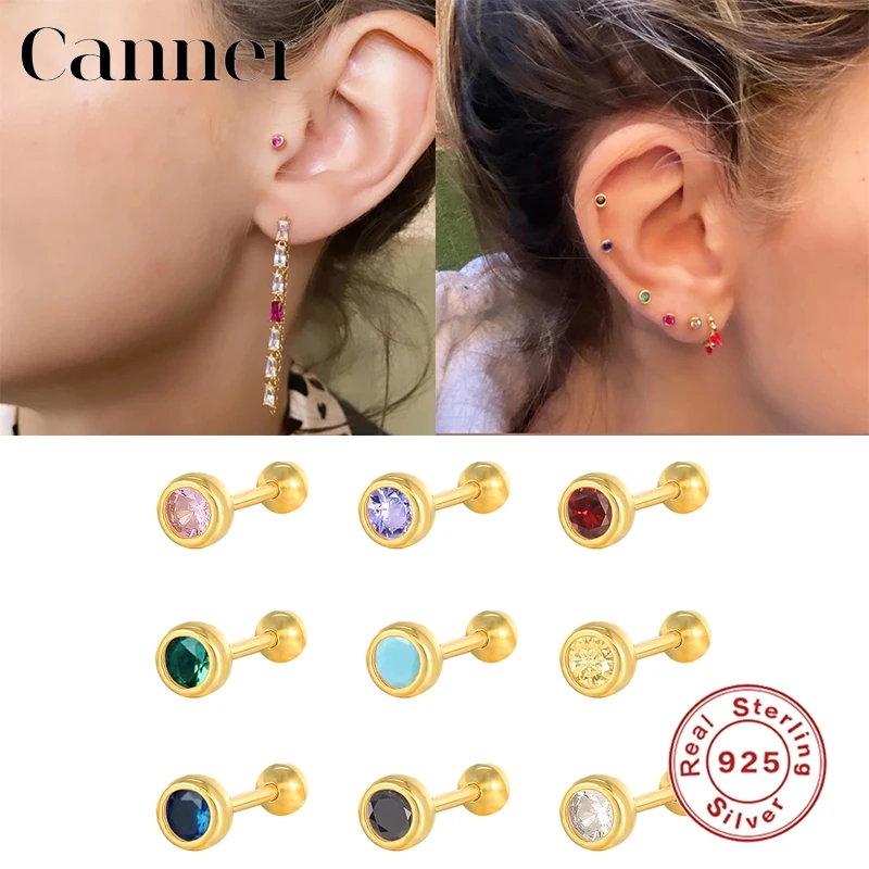 

Canner 1pcs Pendientes Plata 925 Earrings For Women Stud Earing Colorful Zircon Earing Cartilage Piercing Aretes Fine Jewelry W5